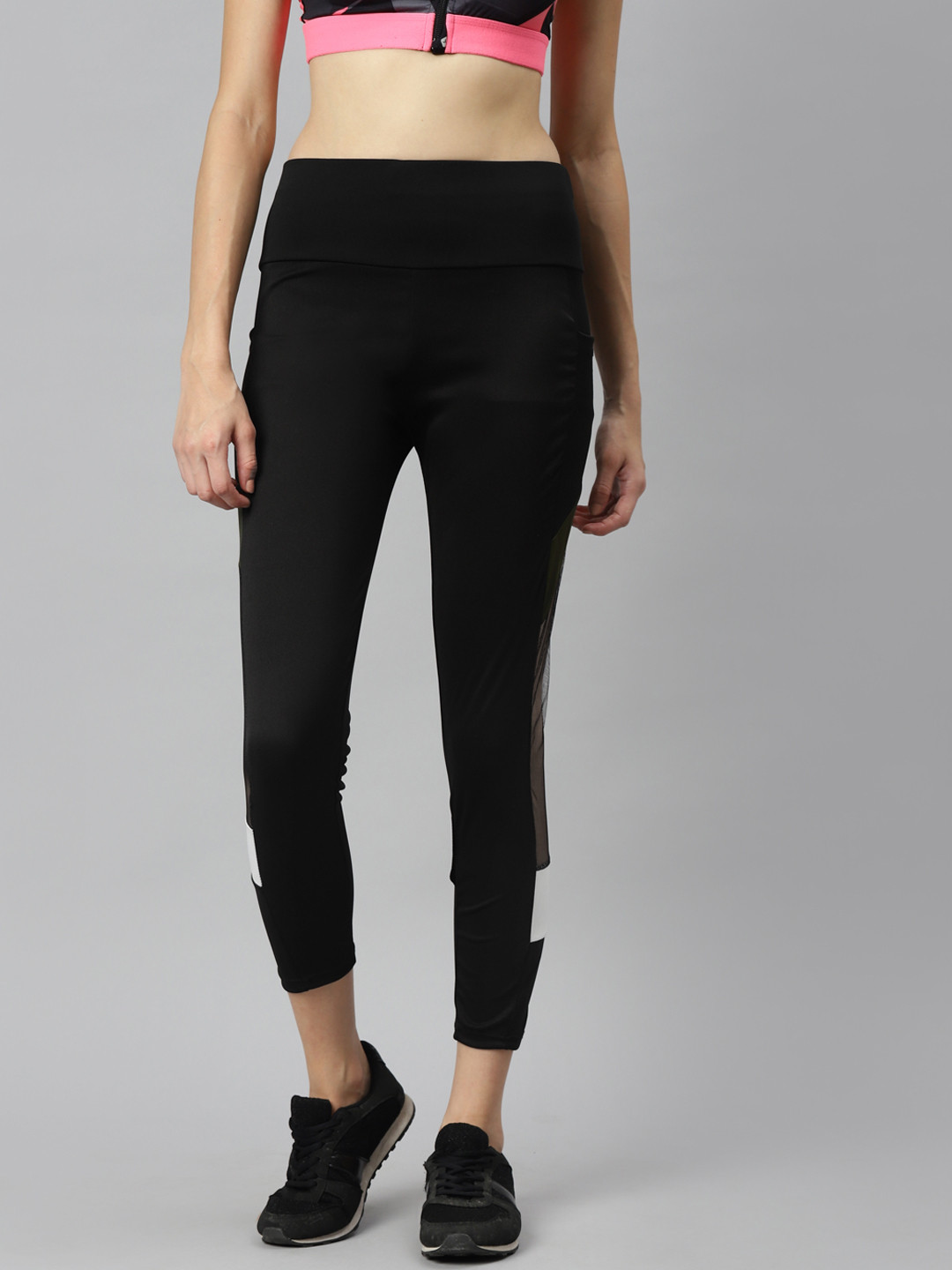 Buy Aarika Women Black & Olive Green Colourblocked Rapid Dry Cropped