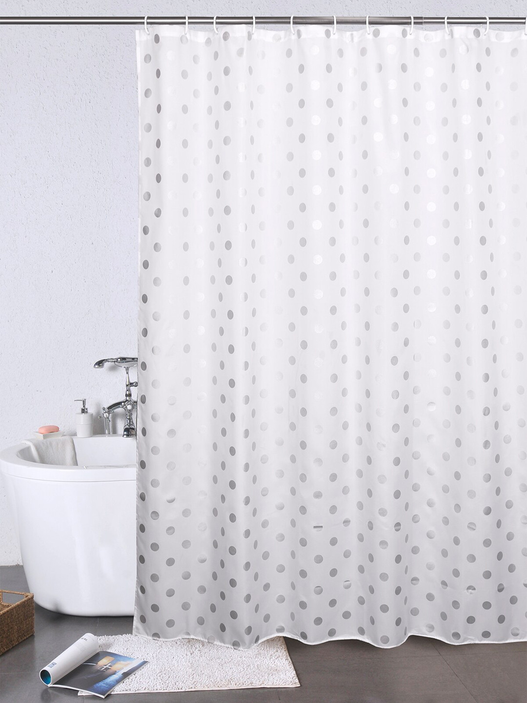 Buy OBSESSIONS Silver Toned Water Repellent Shower Curtain With 12 Hooks Shower Curtains for