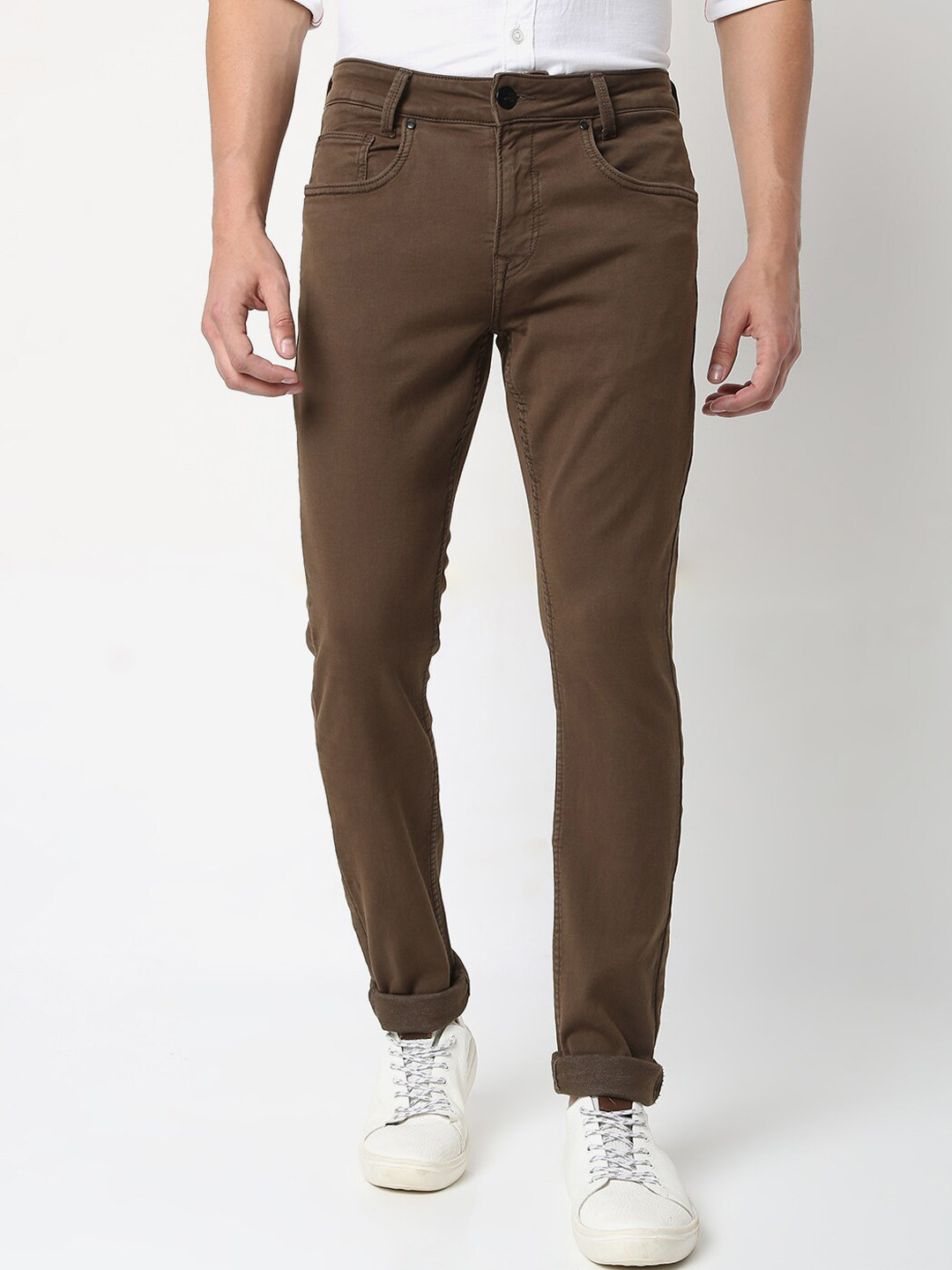 Buy Mufti Men Olive Green Skinny Fit Trousers Trousers for Men