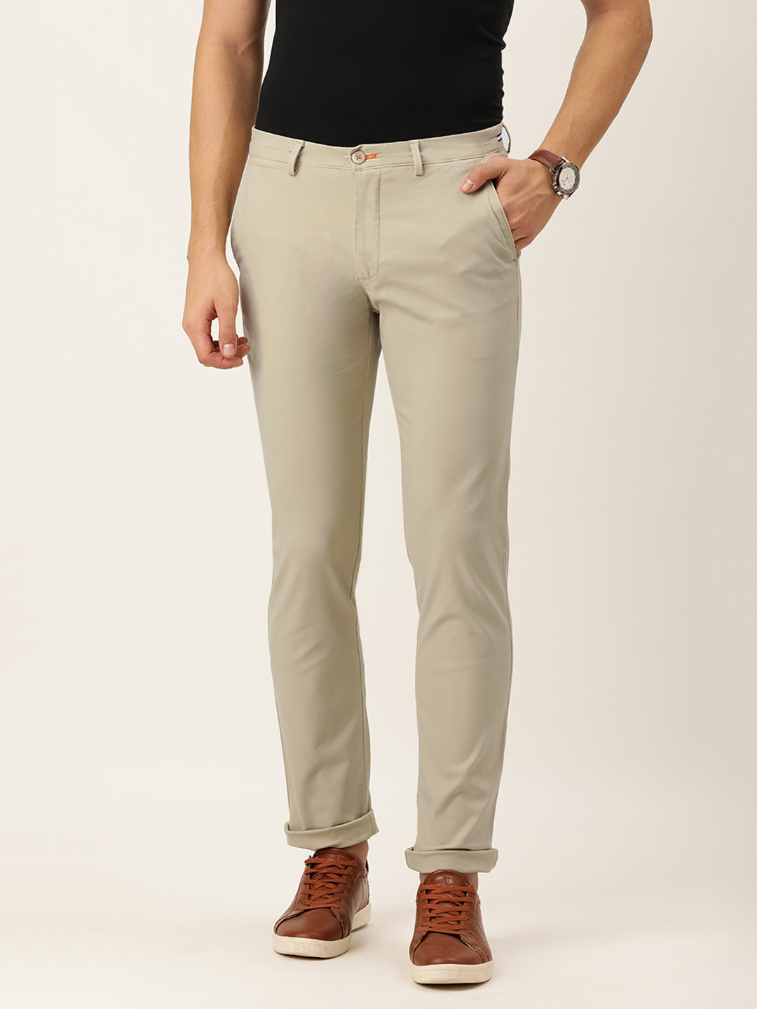 Buy Peter England Men Beige Super Slim Fit Chinos Trousers for Men