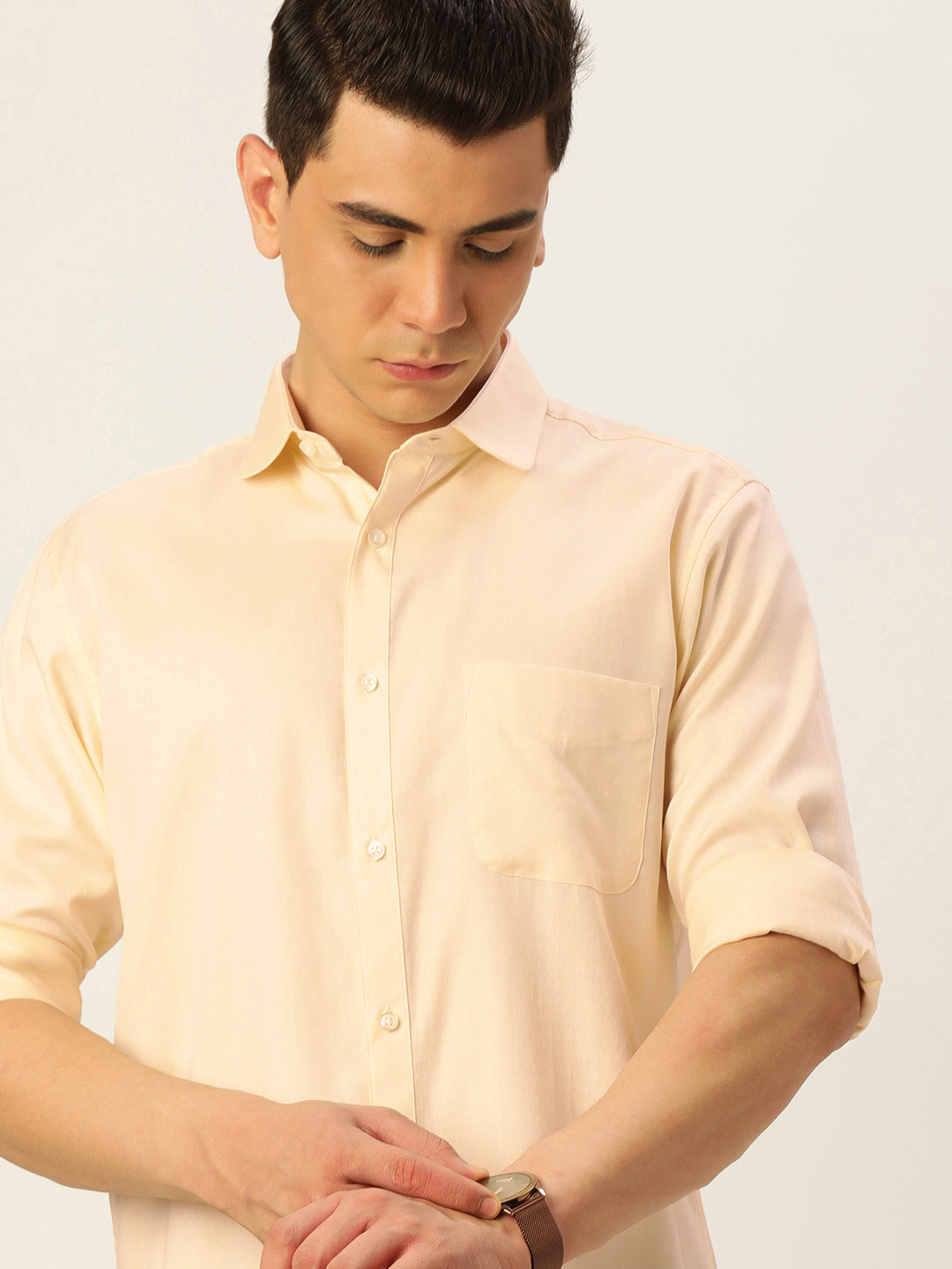 Buy Peter England Men Yellow Slim Fit Pure Cotton Formal Shirt Shirts