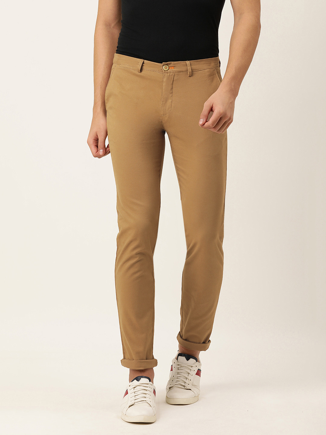 Buy Peter England Men Khaki Super Slim Fit Chinos Trousers for Men