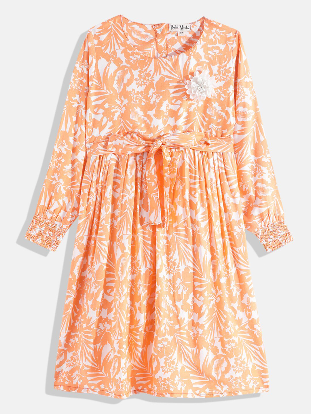Buy Bella Moda Orange & White Floral Pure Cotton Dress Dresses for