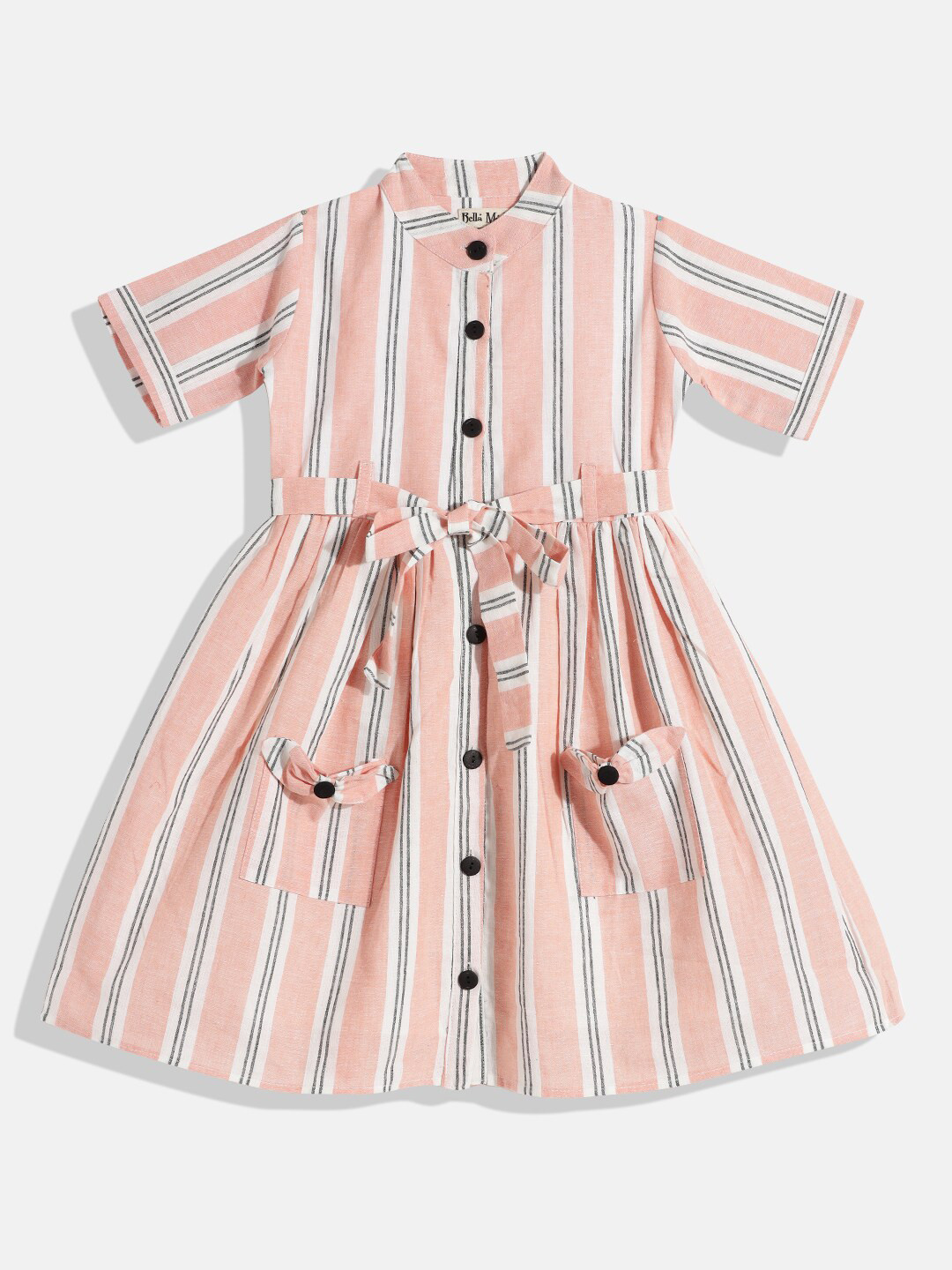 Buy Bella Moda Girls Orange Striped Shirt Style Cotton Dress Dresses