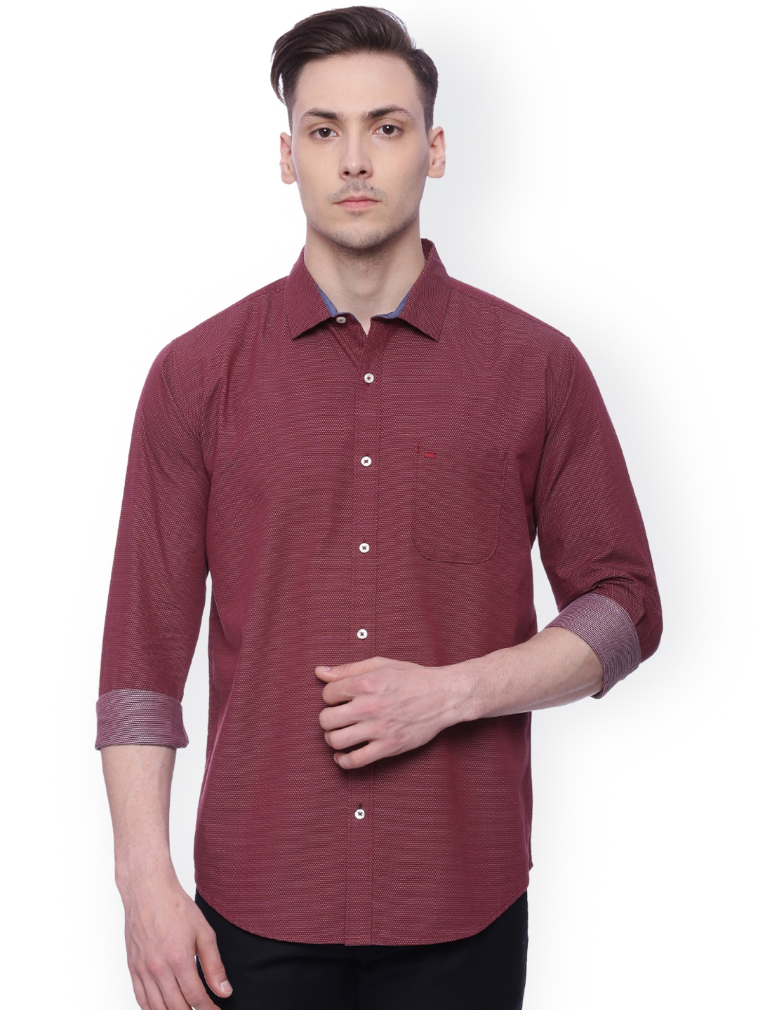 Buy Basics Men Red Slim Fit Dobby Casual Shirt - Shirts for Men 1815699 ...