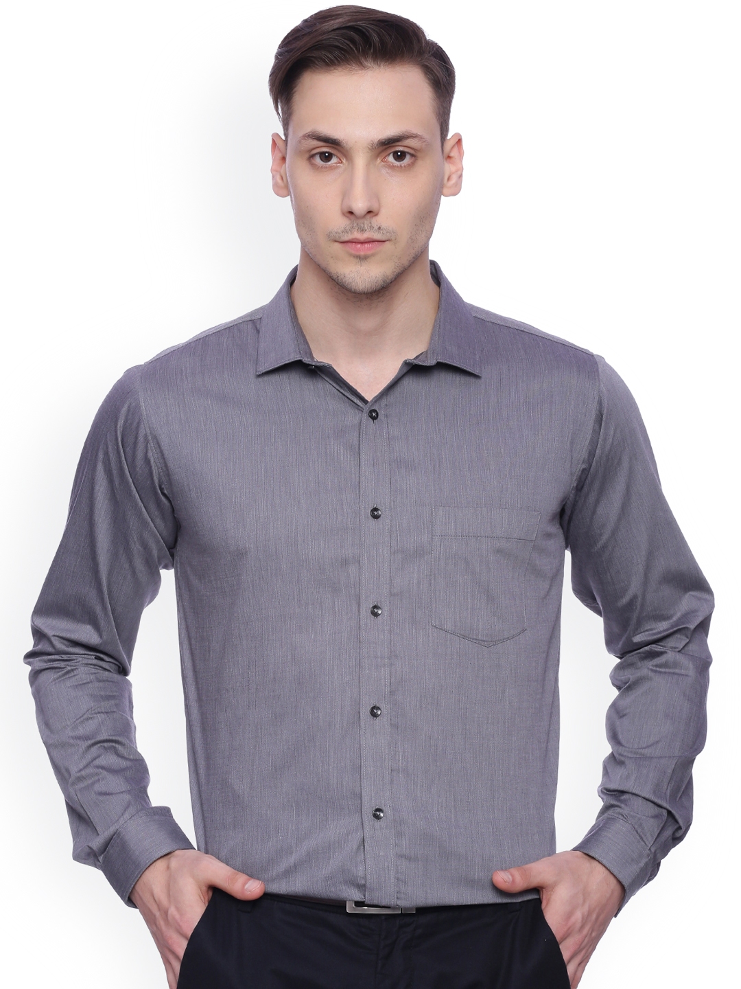 Buy Basics Men Grey Slim Fit Solid Formal Shirt - Shirts for Men ...