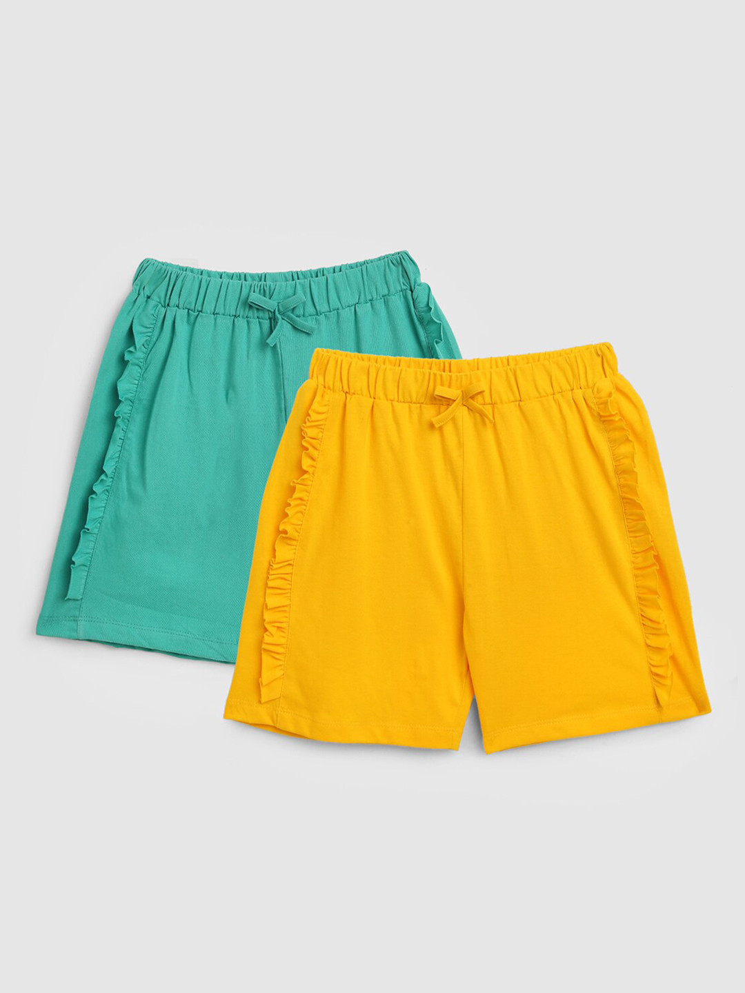 Girls Viscose Solid Green Shorts
