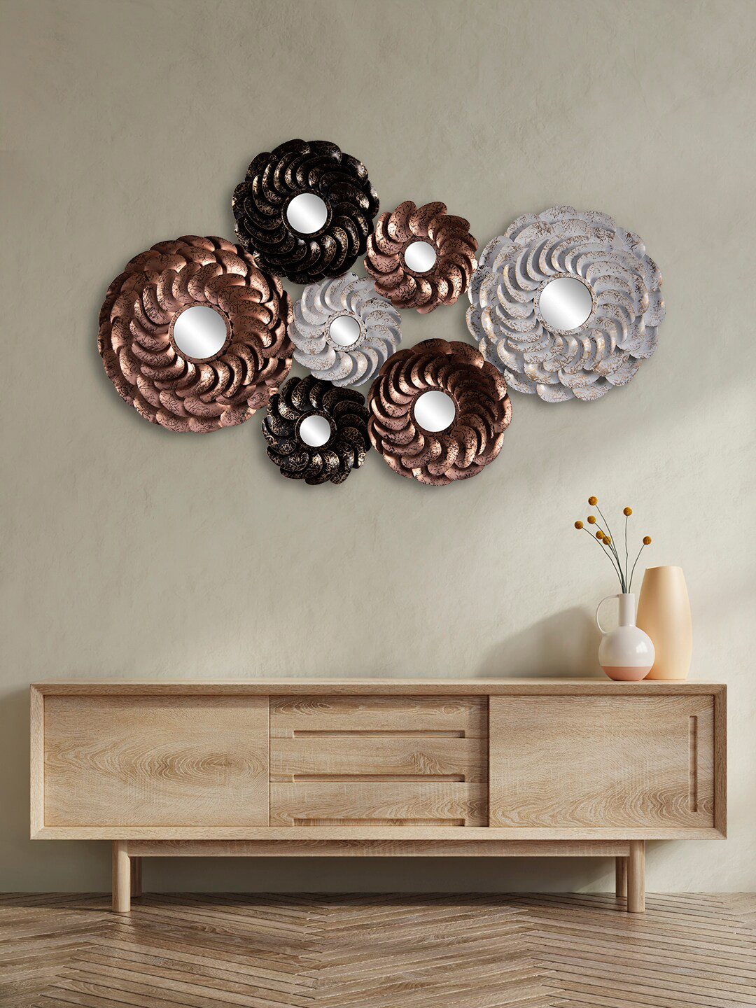 Buy Green Girgit Bronze Toned Patterned Floral Mirror Wall Decor Wall