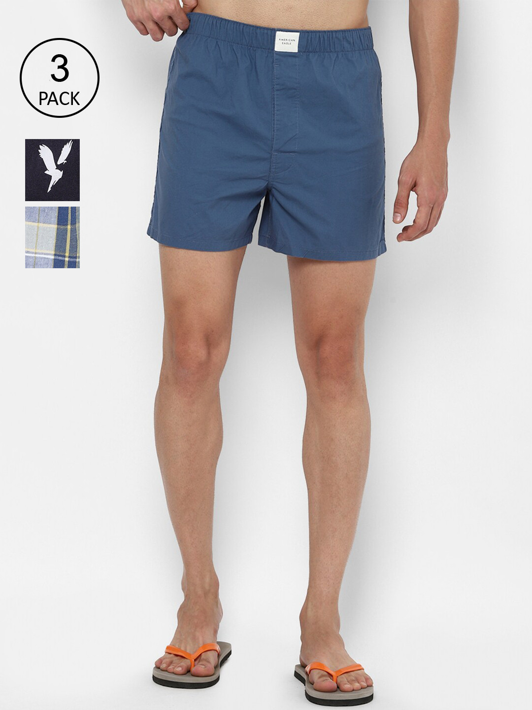 Buy AMERICAN EAGLE OUTFITTERS Pack Of 3 Men Black And Blue Boxers
