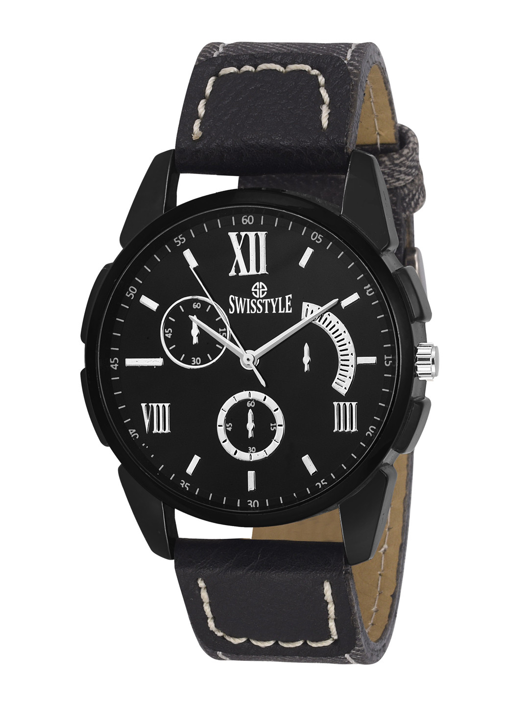 Buy SWISSTYLE Men Black Brass Dial & Black Bracelet Style Straps