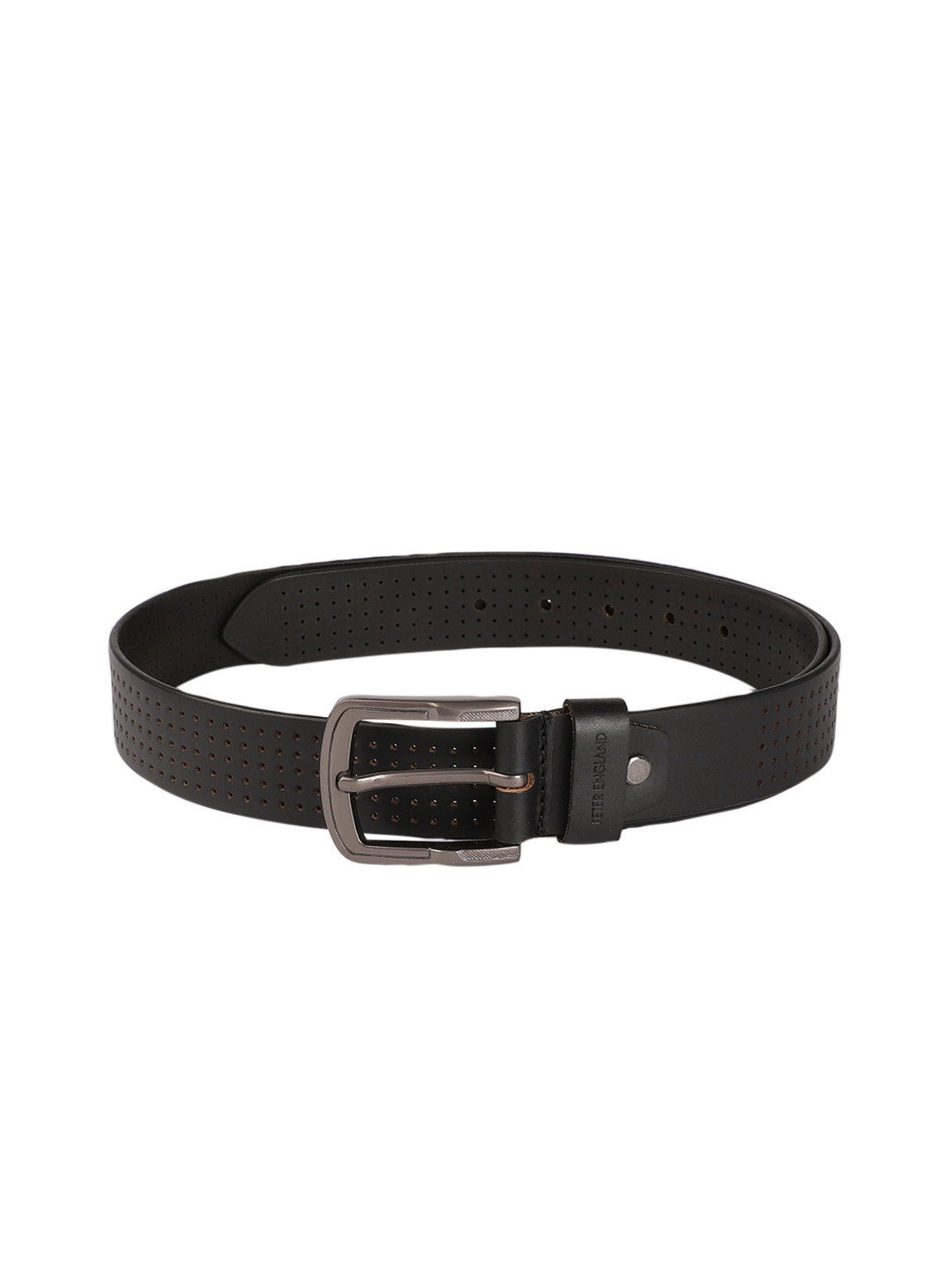 Buy Peter England Men Black Textured Leather Formal Belt Belts for