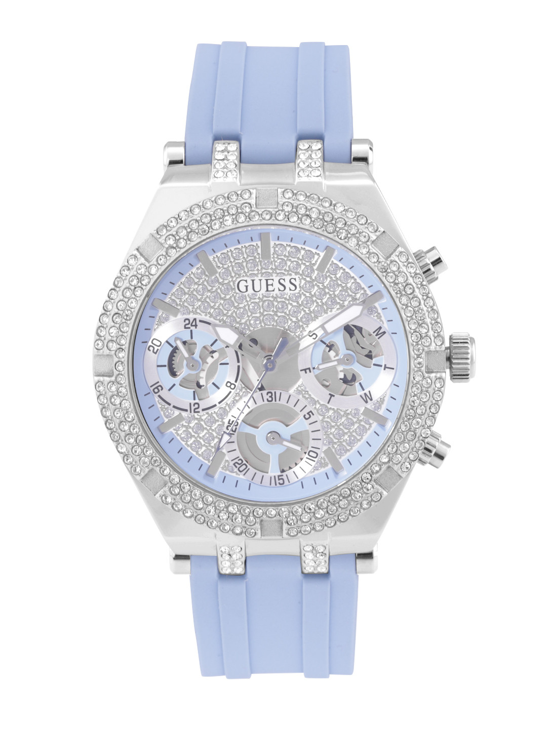 Guess Heiress Diamonds Blue Dial Blue Rubber Strap Watch for Women - GW0407L1