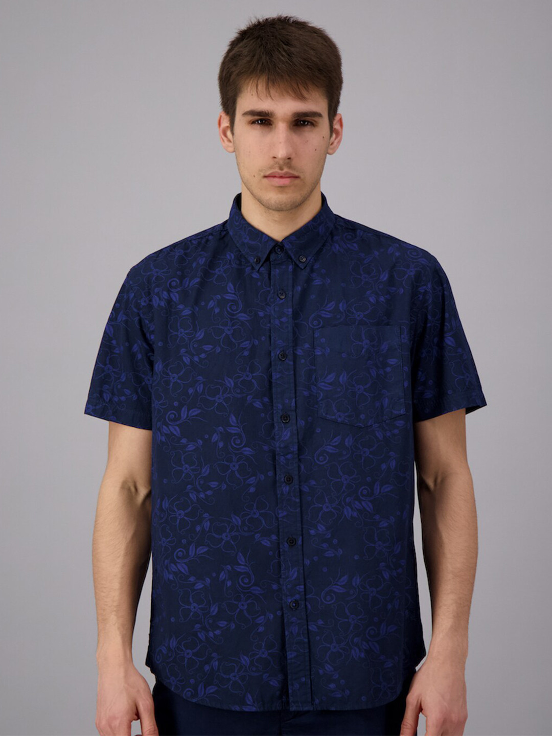 Snuggle Spot Men's Casual Floral Printed Cotton Blend Unstitched Shirt Fabric 1.6 Mtrs (Blue) main image 1