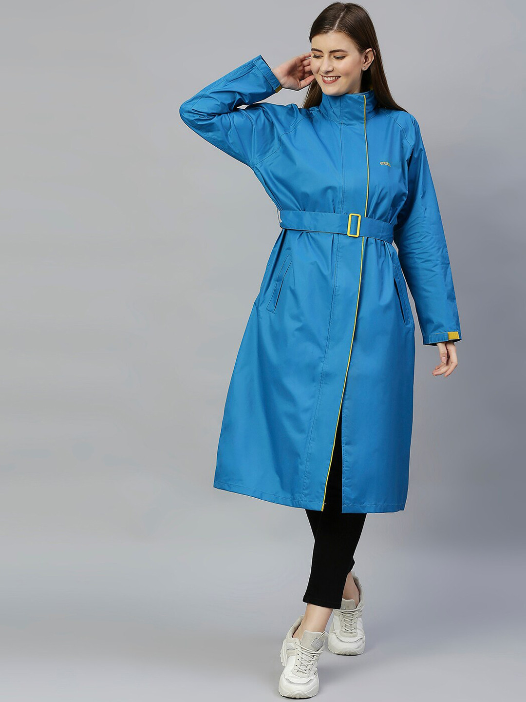 Buy Zeel Women Blue & Yellow Solid Full Length Rain Jacket Rain