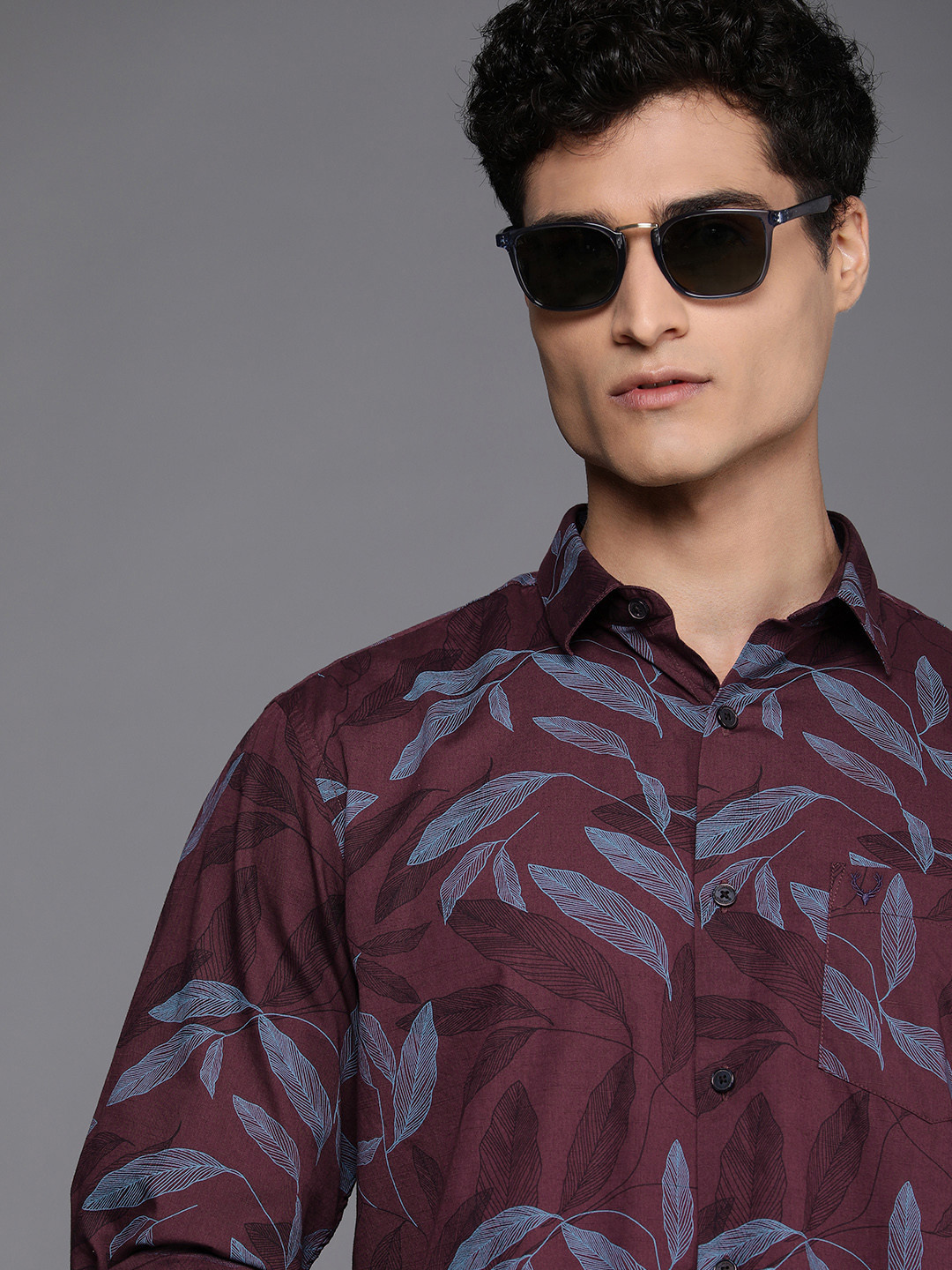 Buy Allen Solly Men Wine Coloured And Blue Sport Fit Tropical Printed
