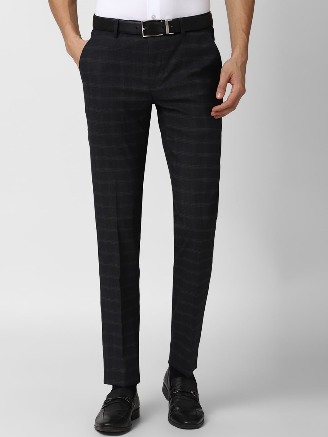 Buy Peter England Men Black Checked Slim Fit Trousers Trousers for