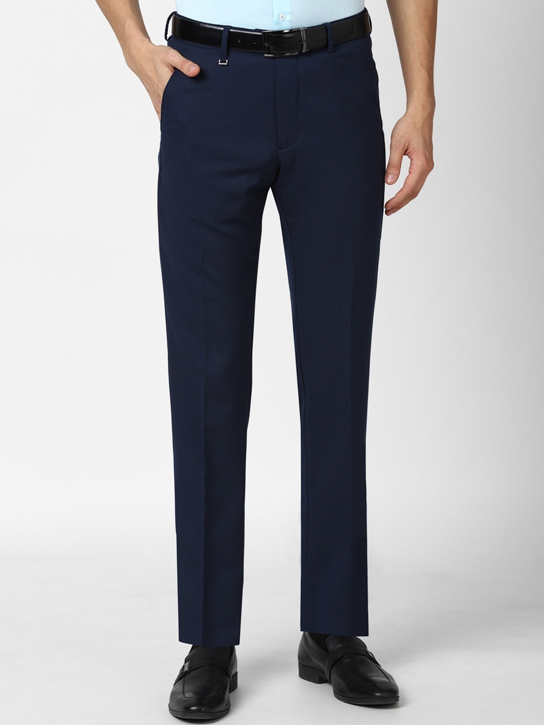 Buy Van Heusen Men Navy Blue Slim Fit Trousers - Trousers for Men ...