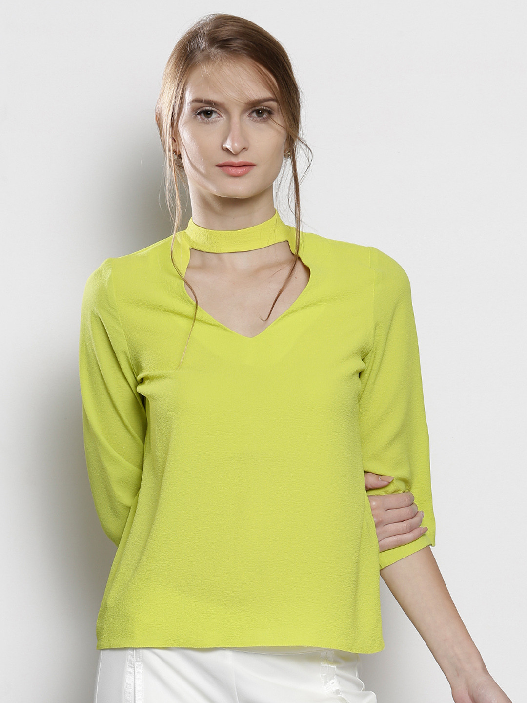Buy DOROTHY PERKINS Women Lime Green Solid Choker Neck Top Tops for