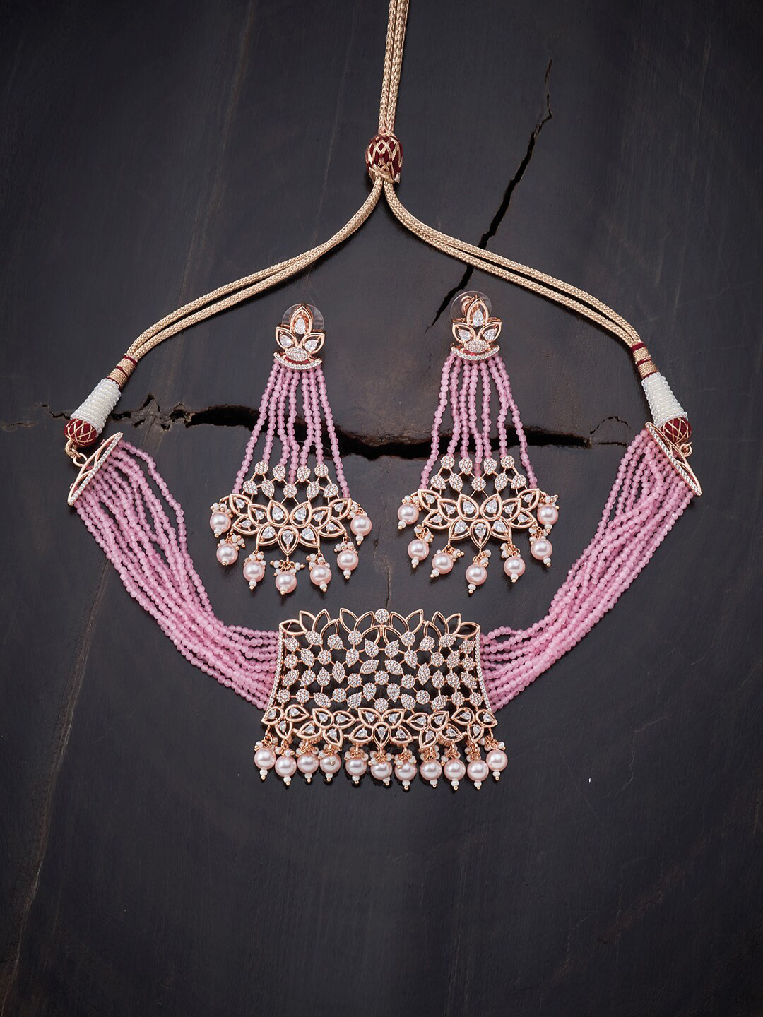 Buy Kushal's Fashion Jewellery Pink & Gold Toned Gold Plated Layered