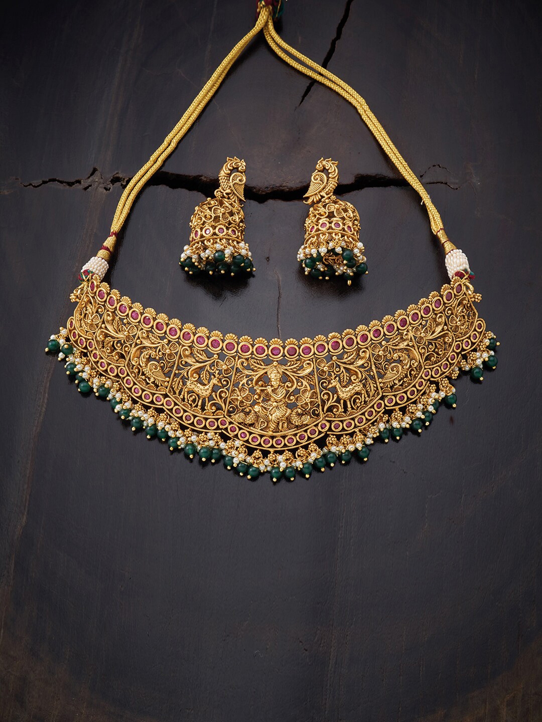 Buy Kushal's Fashion Jewellery Red & Green Gold Plated Choker Necklace Set - Jewellery Set for