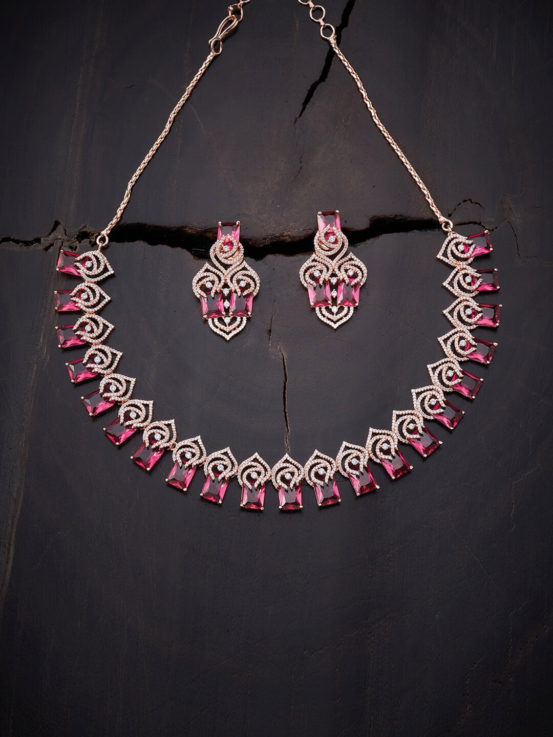 Buy Kushal's Fashion Jewellery Red Rose Gold Plated Jewellery Set