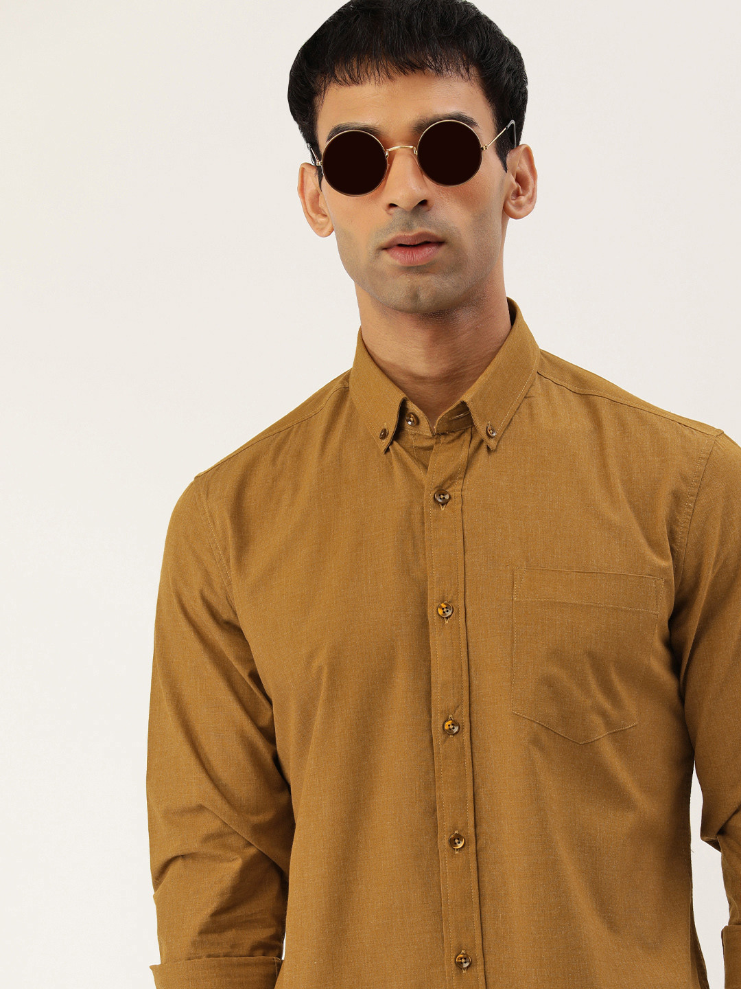 Buy IMYOUNG Men Mustard Brown Solid Smart Slim Fit Casual Shirt