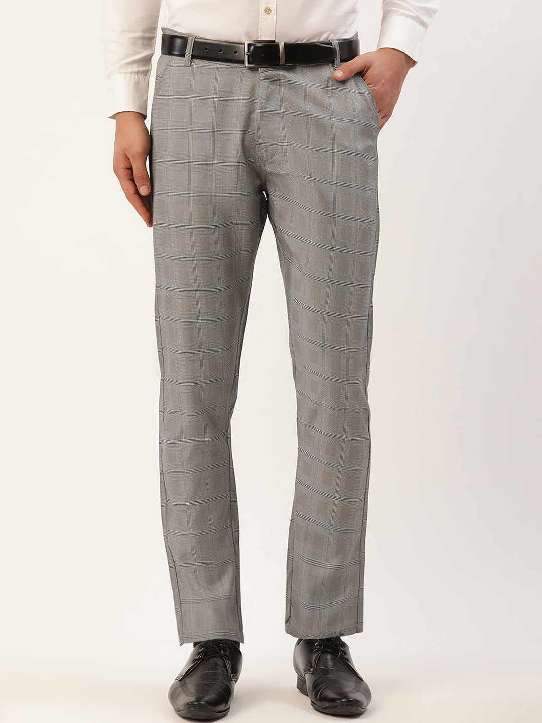 Buy JAINISH Men Grey Checked Smart Slim Fit Trousers Trousers for Men 18186392 Myntra