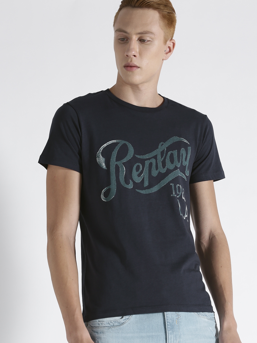 Buy Replay Men Navy Blue Printed Round Neck T Shirt - Tshirts for Men ...