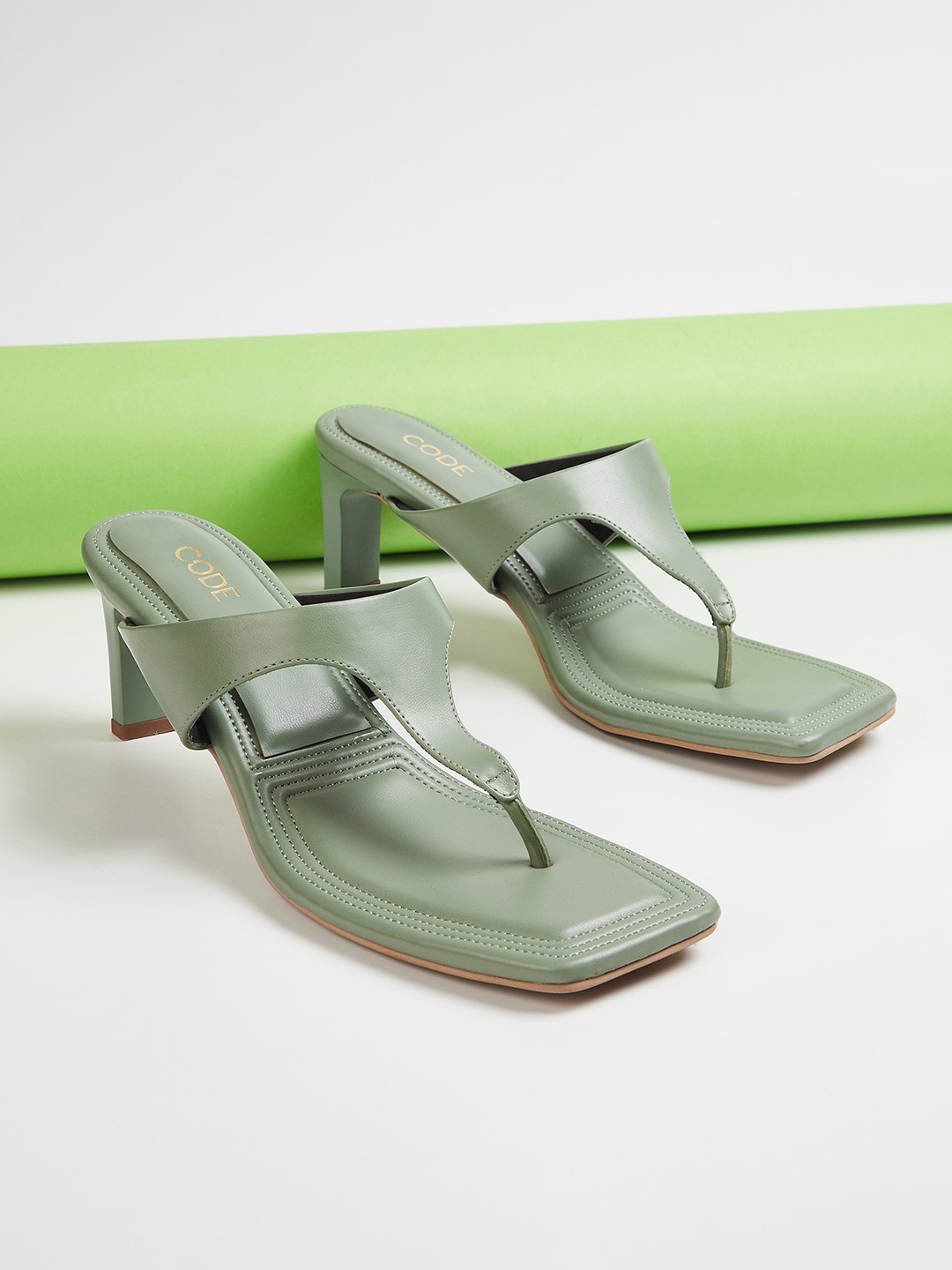 Buy CODE By Lifestyle Green Embellished Block Pumps Heels for Women