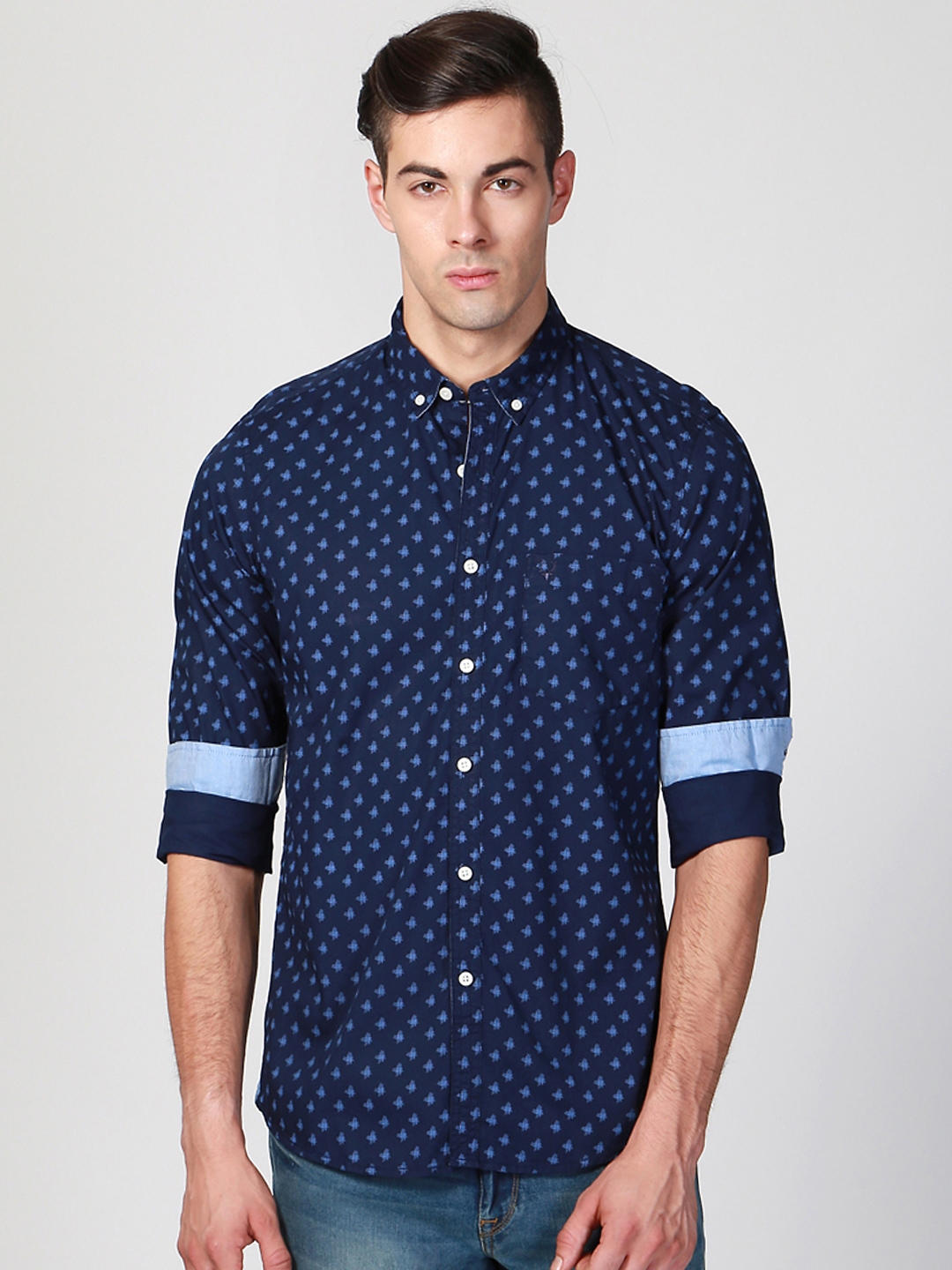 Buy Allen Solly Men Navy Blue Comfort Fit Printed Casual Shirt - Shirts ...