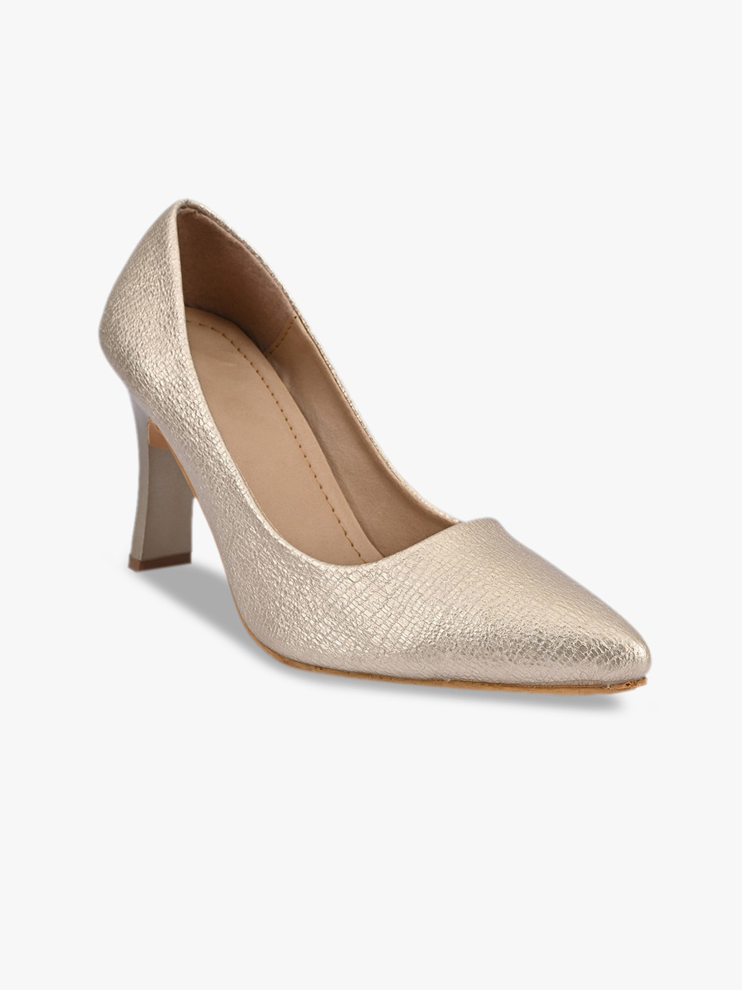 Buy BuckleUp Gold Toned Textured Block Pumps Heels for Women 18189854