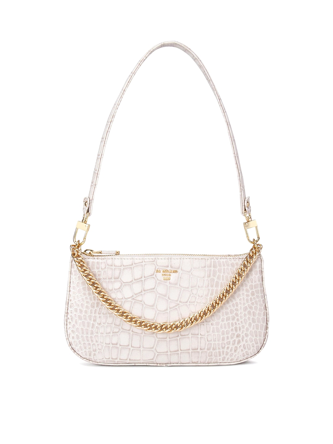 Buy Da Milano Off White Embellished Leather Structured Shoulder Bag ...