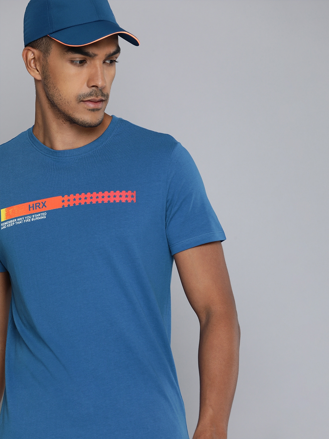 Buy HRX By Hrithik Roshan Men Blue Brand Logo Printed T Shirt - Tshirts ...