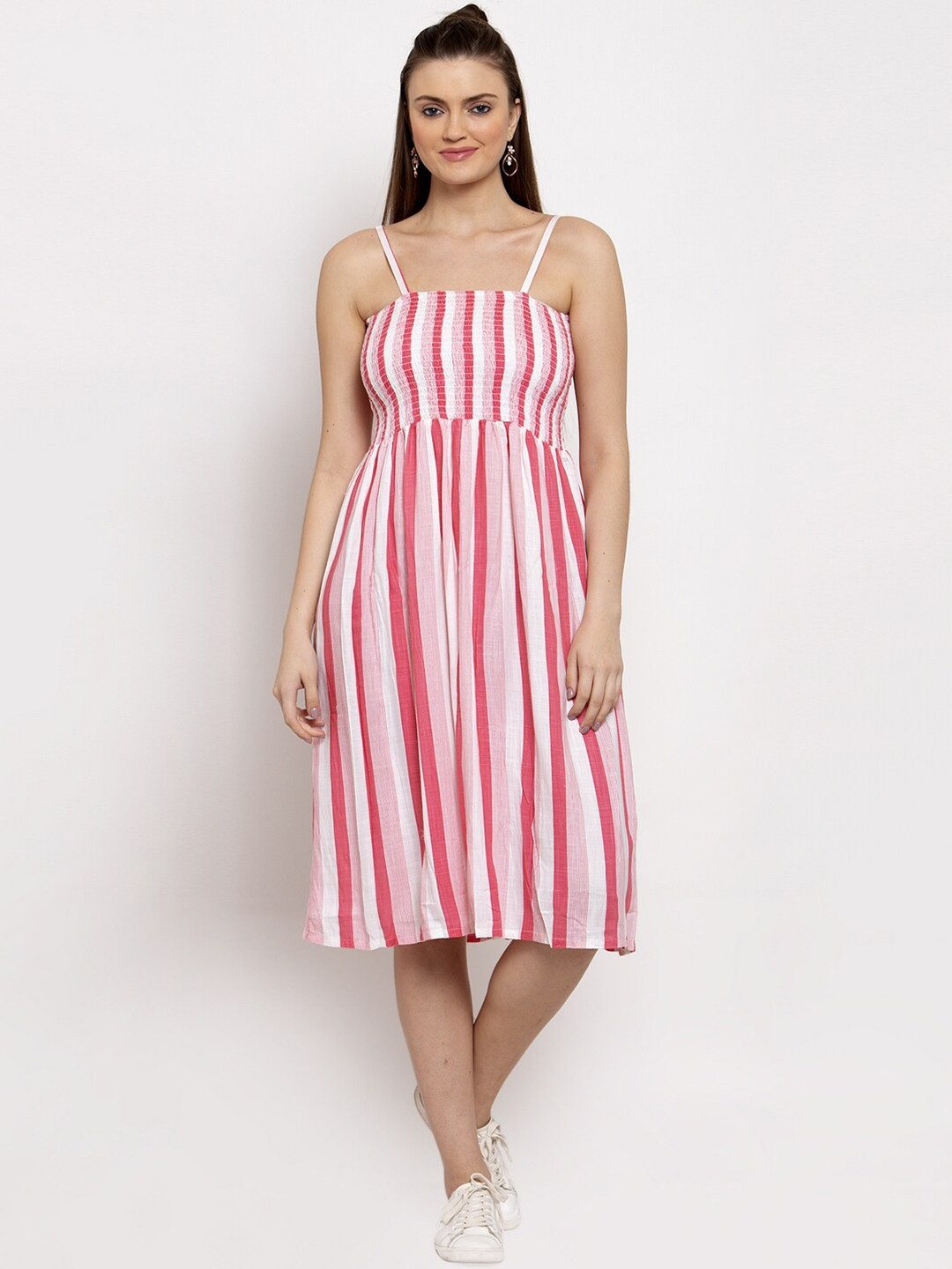 90’s Beige Pink Striped Midi Dress by M.d.l. New York