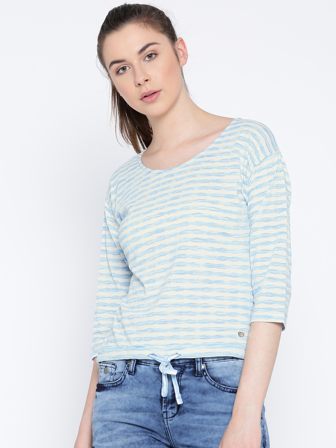 Buy Monte Carlo Women Blue & Off White Striped High Low Top - Tops for Women 1819287 | Myntra