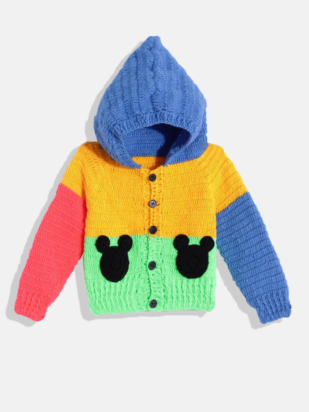 Buy CHUTPUT Kids Blue & Yellow Colourblocked Cardigan With Applique