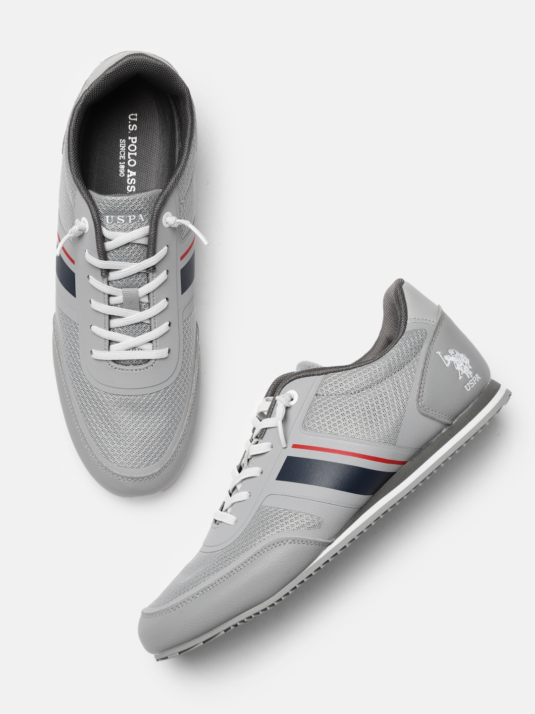 Buy U S Polo Assn Men Grey GARCIA 2.0 Textured With Stripes Sneakers ...