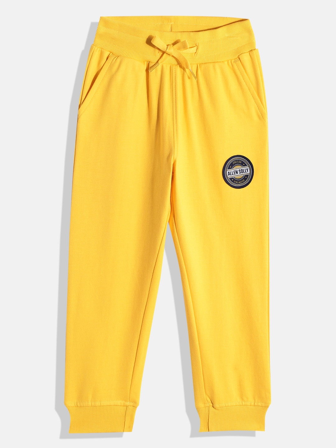 Buy Allen Solly Junior Boys Yellow Solid Pure Cotton Joggers Track