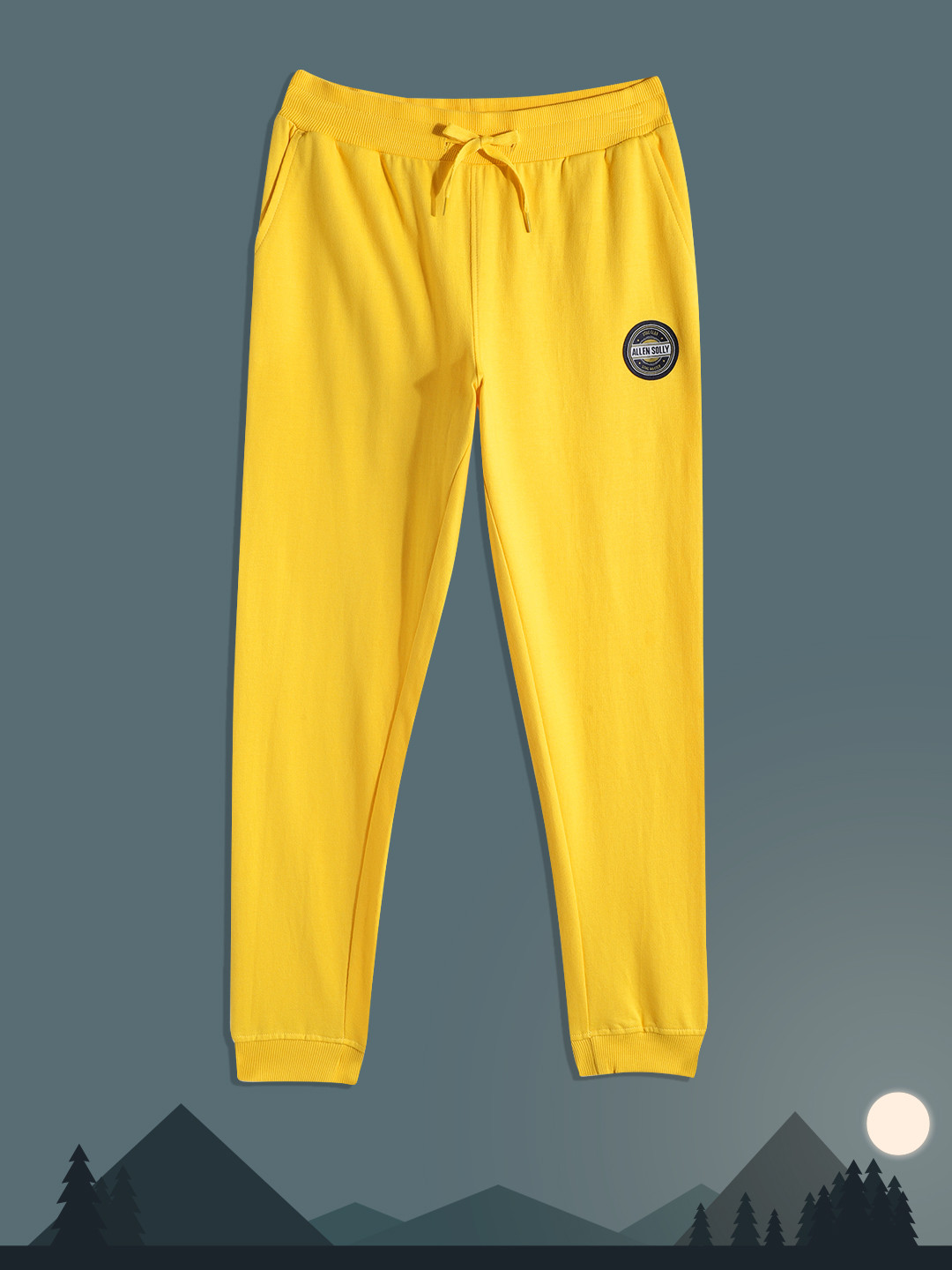 Buy Allen Solly Junior Boys Yellow Brand Logo Print Pure Cotton Joggers