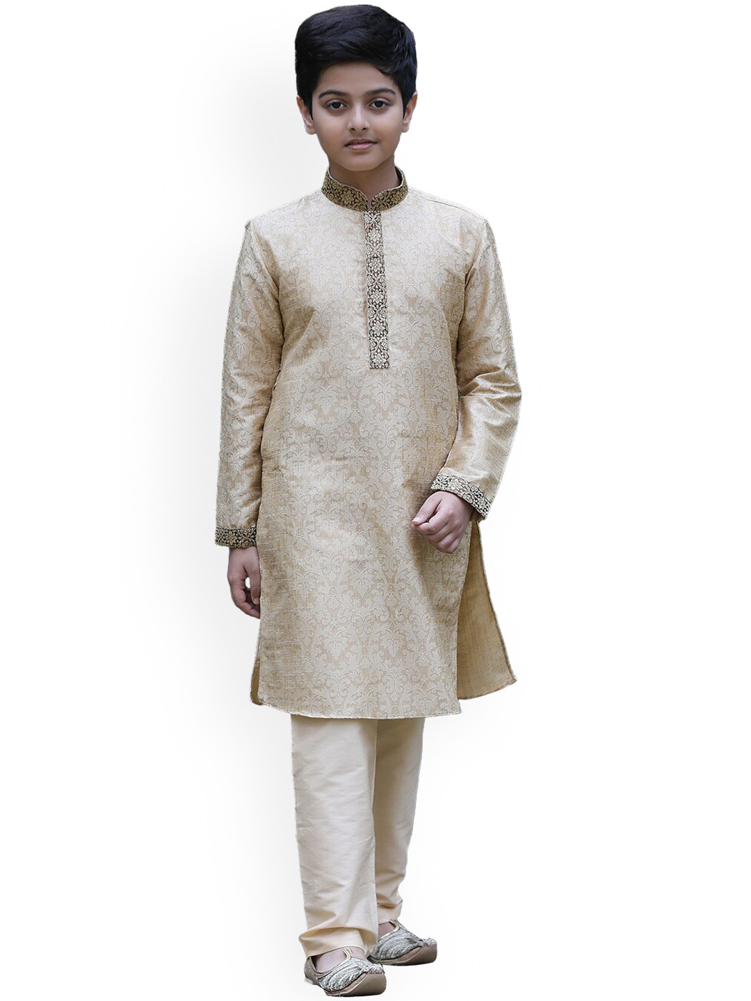 Boys Mandarin Collar Floral Regular Kurta With Pyjamas
