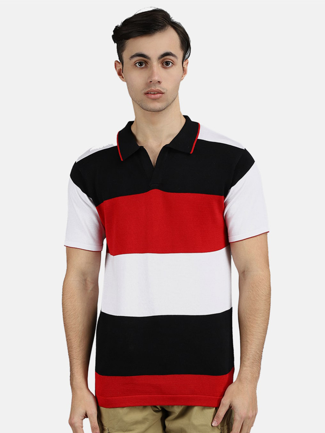 Buy V Mart Men Maroon & White Colourblocked Polo Collar Slim Fit T