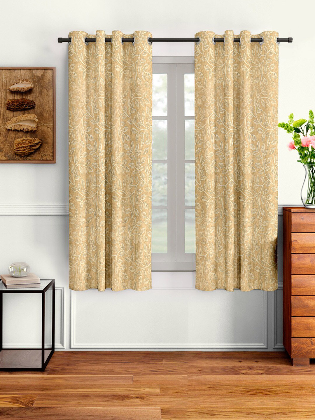 Buy Cortina Set Of 2 Cream Coloured Embossed Leaf Print Polyester