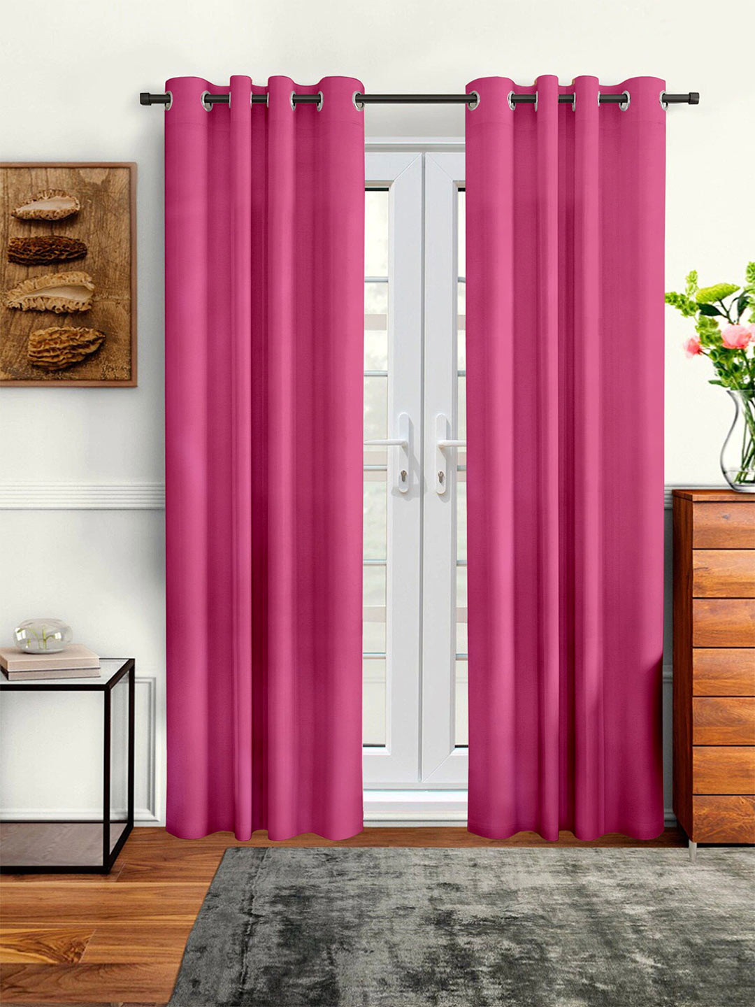 Buy Cortina Pink Solid Set Of 2 Door Curtains Curtains And Sheers for