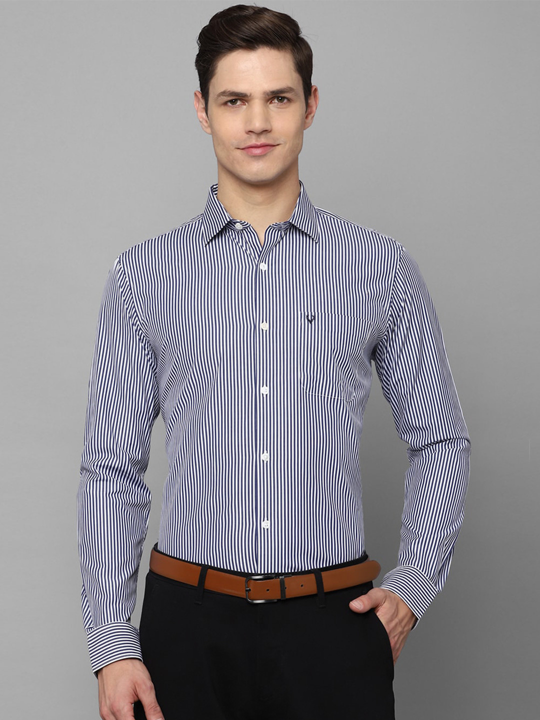 Buy Allen Solly Men Navy Blue Slim Fit Striped Pure Cotton Formal Shirt Shirts for Men