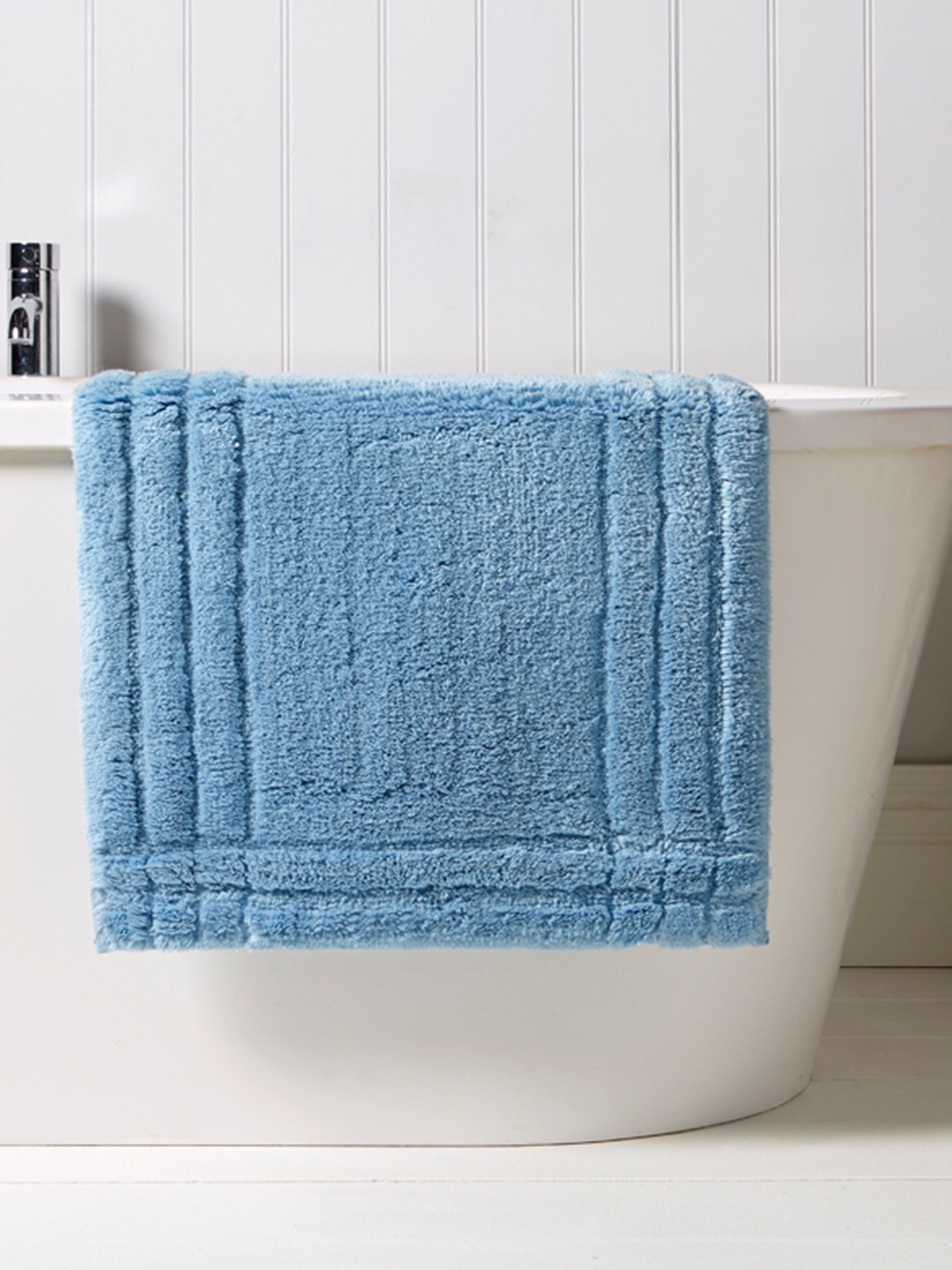Buy CHRISTY Blue Rectangular Chambray Cotton Bath Rug Bath Rugs for