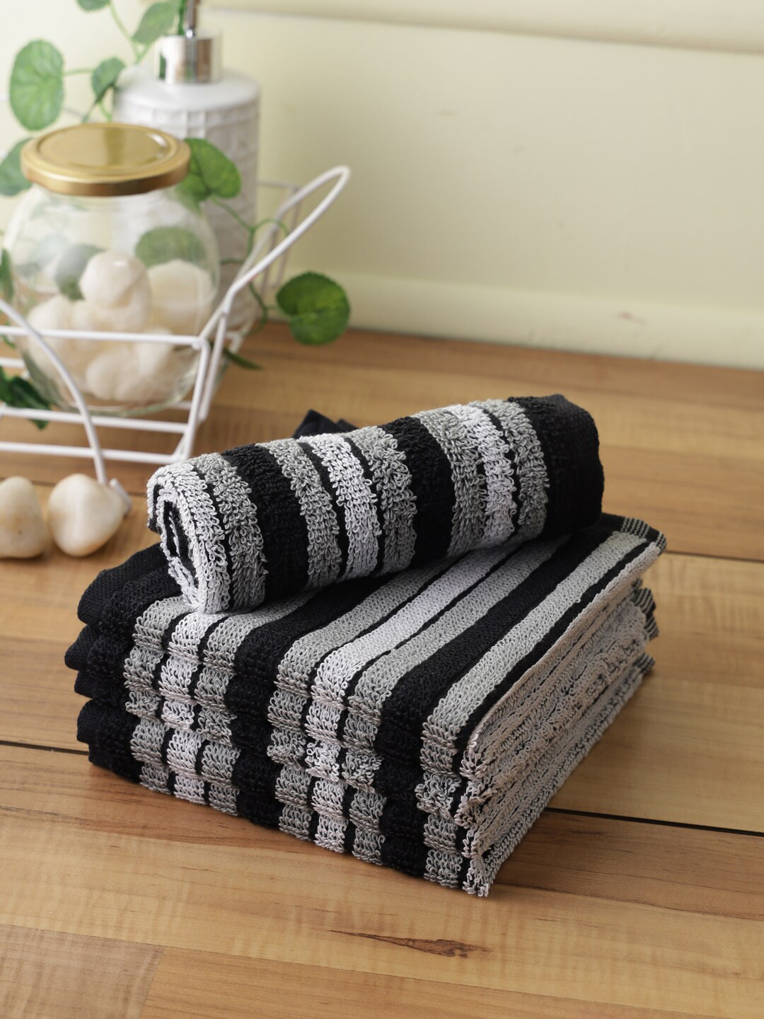 Buy Softweave Set Of 6 Black & Grey Solid 450 GSM Pure Cotton Hand
