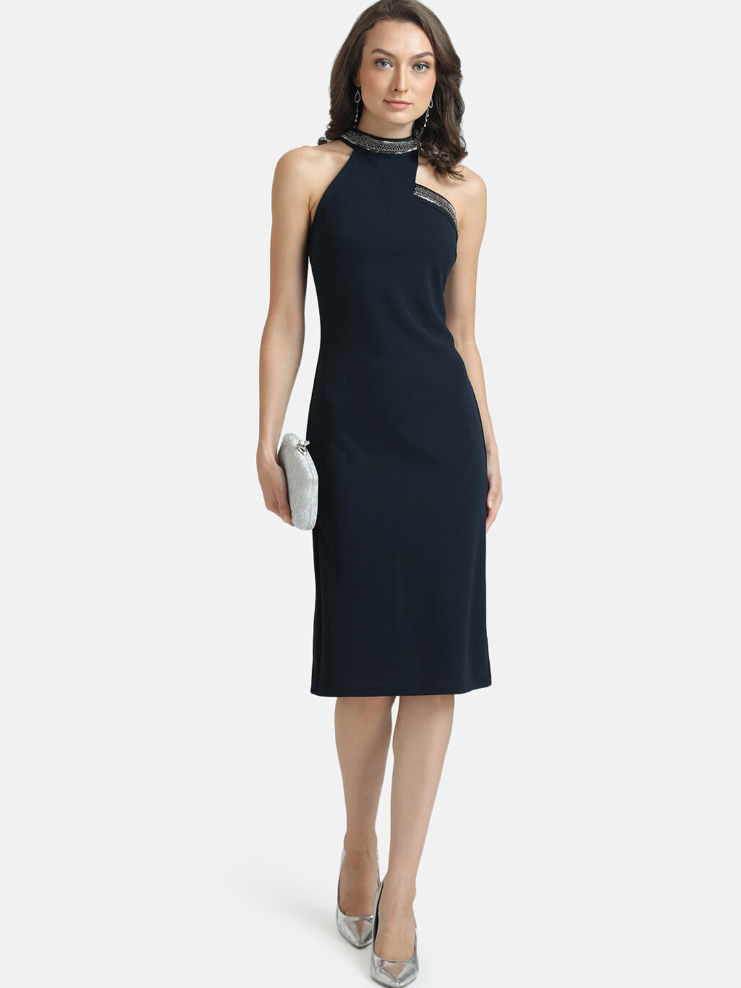 Buy Kazo Navy Blue Halter Neck Sheath Dress Dresses for Women