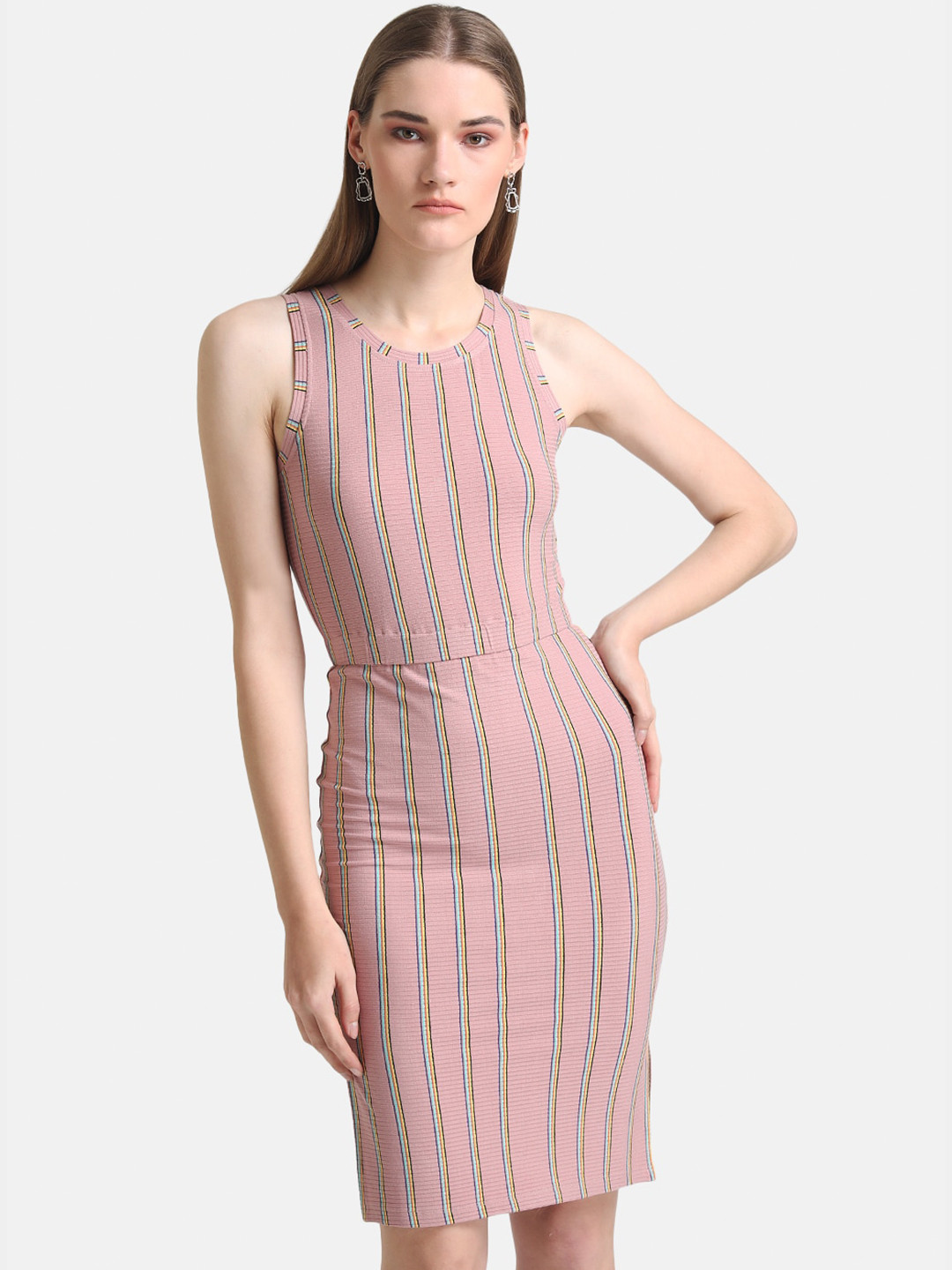 Buy Kazo Pink Striped Knitted Sheath Dress Dresses for Women 18208138