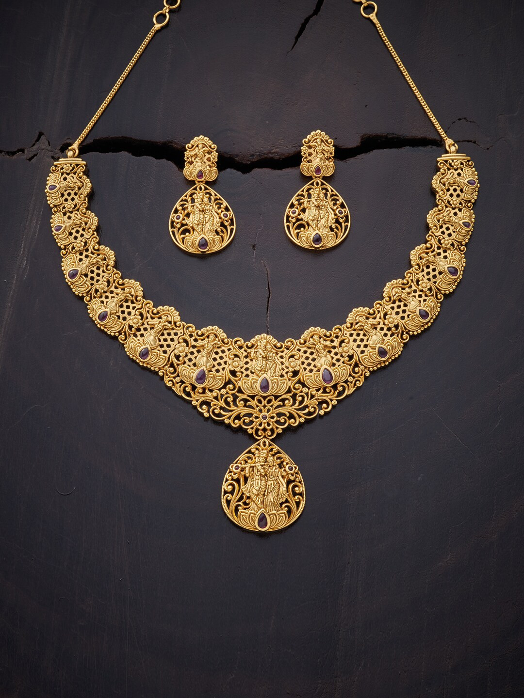 Buy Kushal's Fashion Jewellery Red Gold Plated Jewellery Set