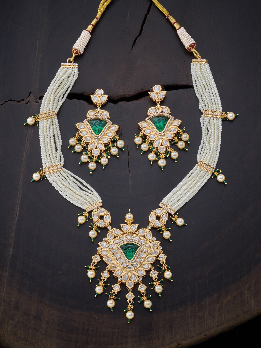 Buy Kushal's Fashion Jewellery Green Gold Plated Jewellery Set